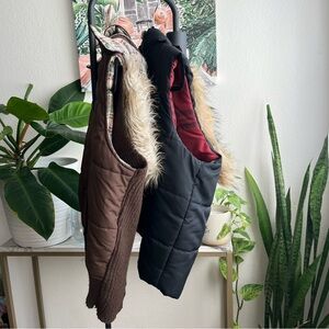 2 for 1! Brown and Black Fur-Trimmed Vests with detachable hoods